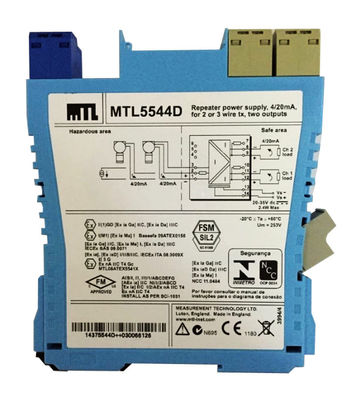 MTL5544D Επαναλαμβανόμενη τροφοδοσία MTL Instruments 4/20ma Για 2 ή 3 αγωγούς μεταδότες Δύο εξόδους