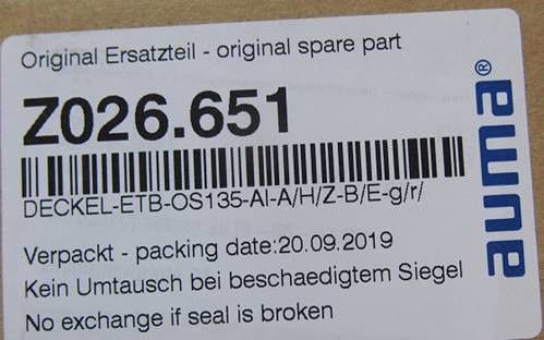Z026.651 Τμήματα ενεργοποιητών AUMA για ενεργοποιητές πολλαπλών στροφών SA 30.1 / SAR 30.1 Σφραγίδες