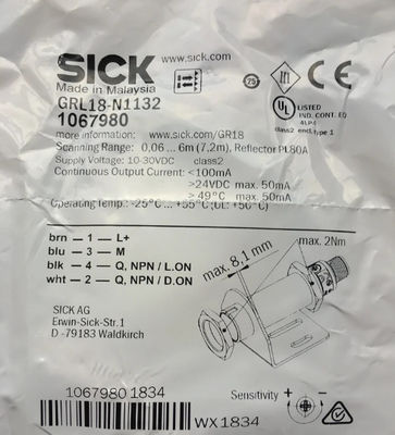 SICK GRL18-N1132 Φωτοηλεκτρικοί αισθητήρες GR18 με μήκος κύματος 650 nm